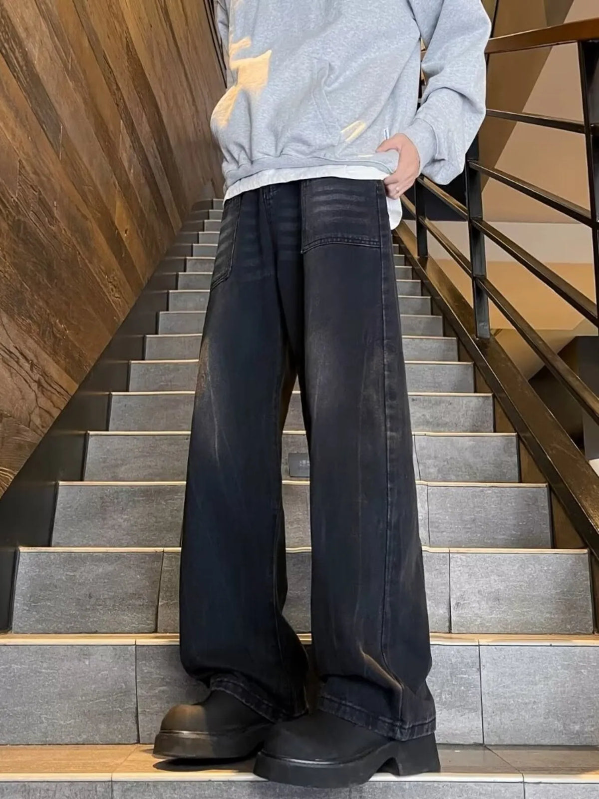Men's Plus Size Washed Wide Leg Jeans