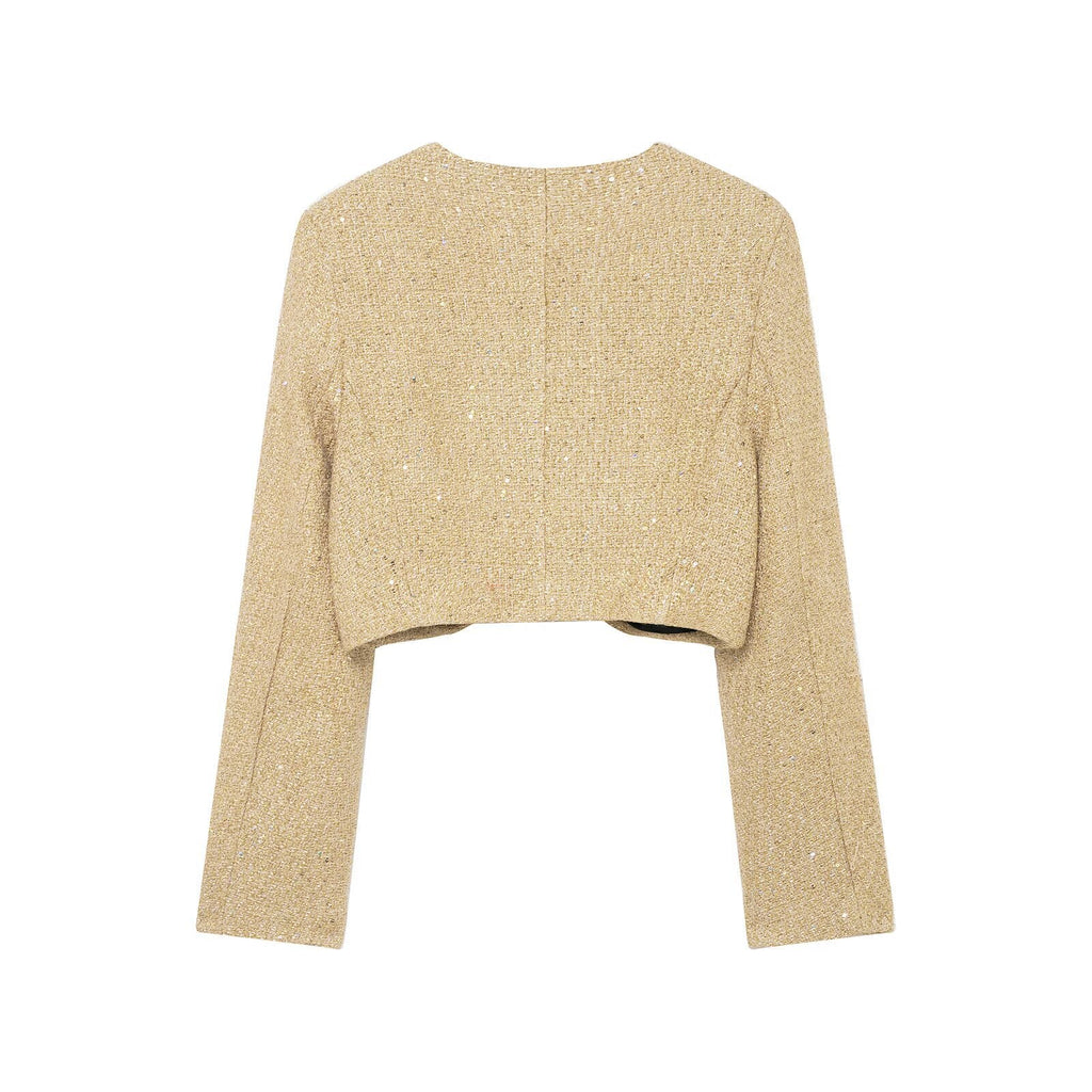 BYMANYC Women's Soho Gold Metallic Tweed Cropped Blazer