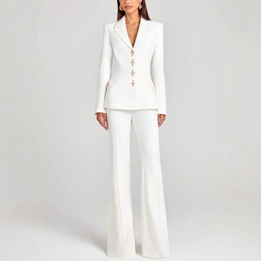 Women's Solid-Color Long-Sleeve Blazer with Metallic Zipper Detail