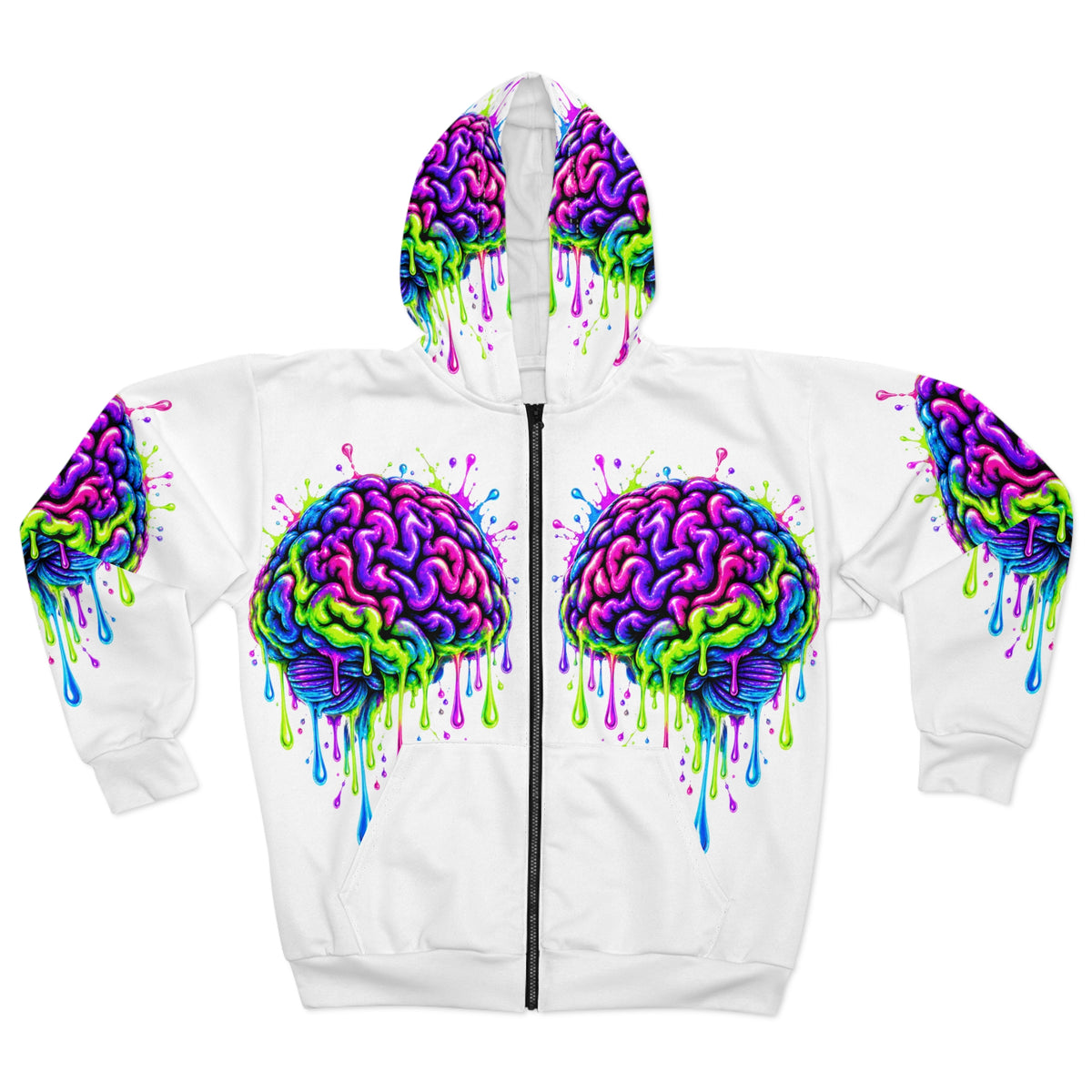 Dripping Neon Brain Zip Hoodie