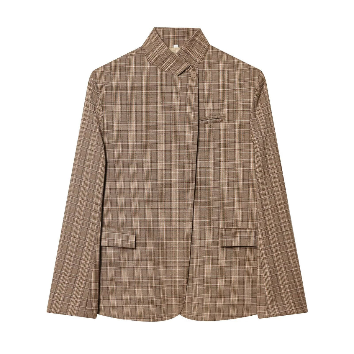 BYMANYC Women's Soho Brown Plaid Asymmetric Stand-Collar Blazer