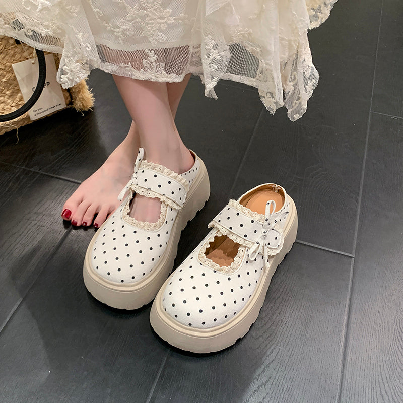 Women's Polka-Dot Lace-Trim Platform Mule Flats