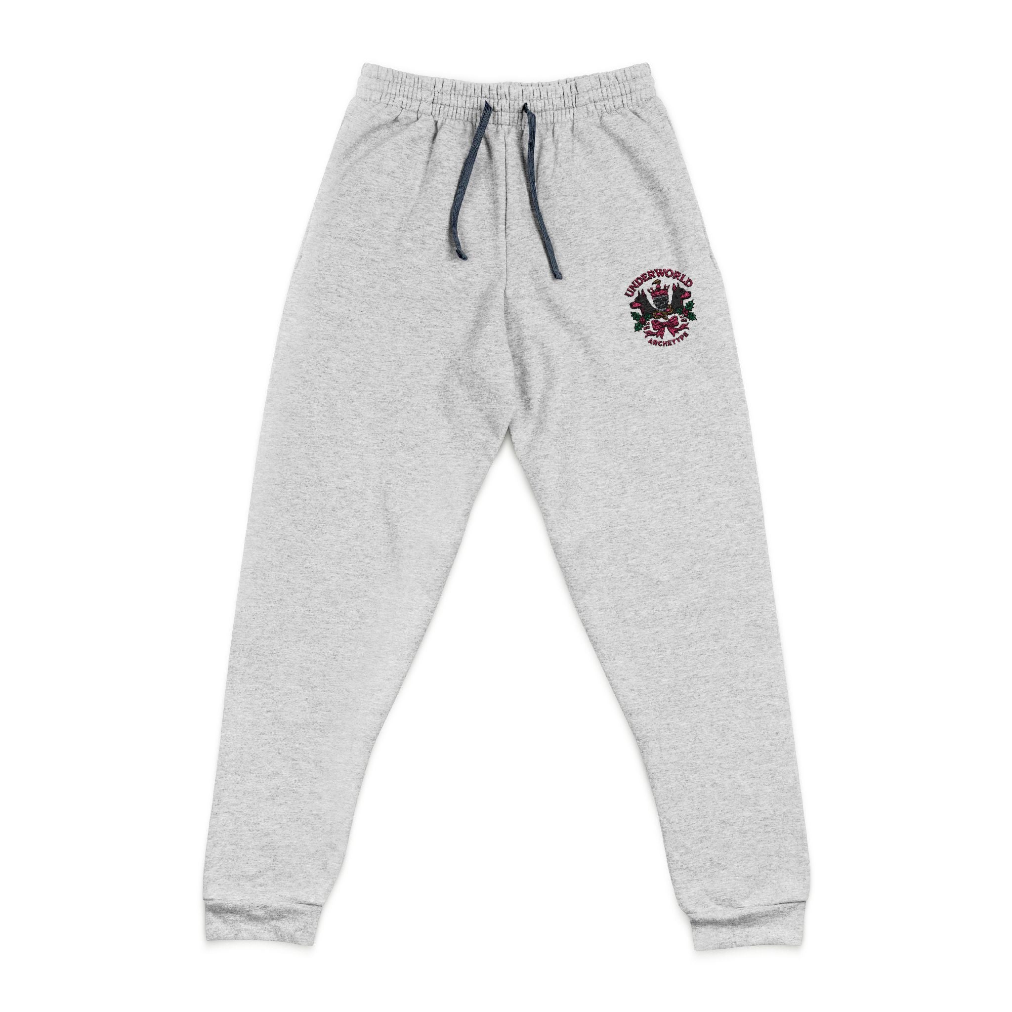 Embroidered 'Underworld' Skull, Snake & Dog Joggers — Pink Fleece
