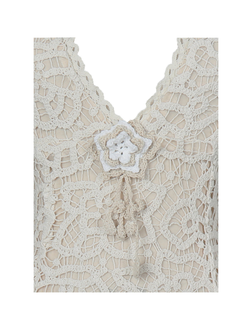 Faelyn Off-White Double Fringe Crochet Halter Maxi Dress