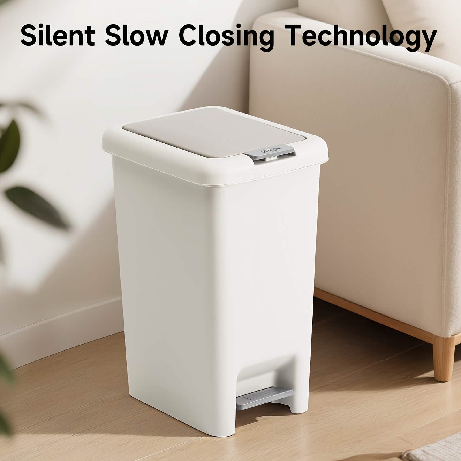 Oval Trash Can – Quiet Press-Top Lid with Foot Pedal – 20L