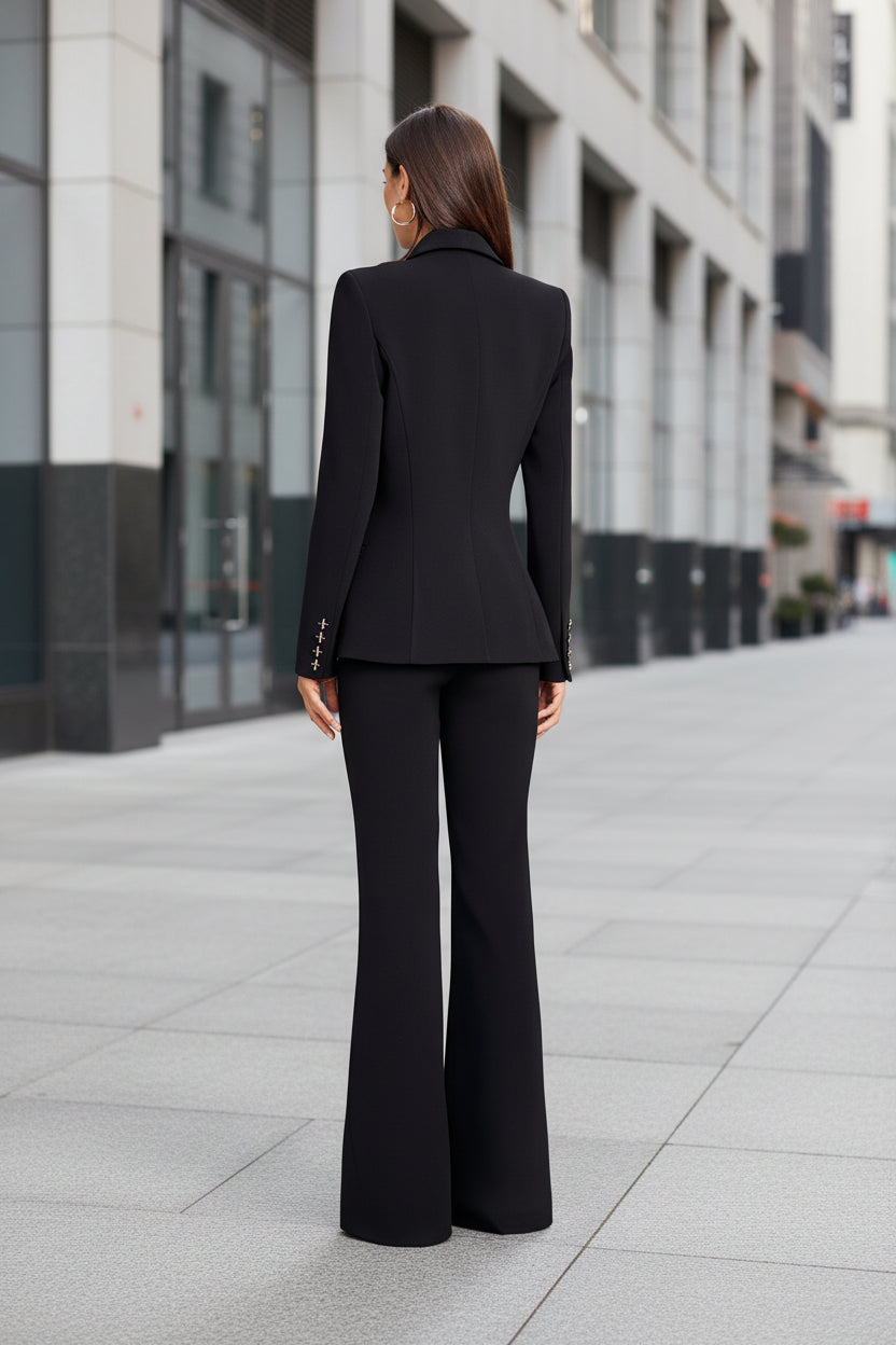 Women's Solid-Color Long-Sleeve Blazer with Metallic Zipper Detail