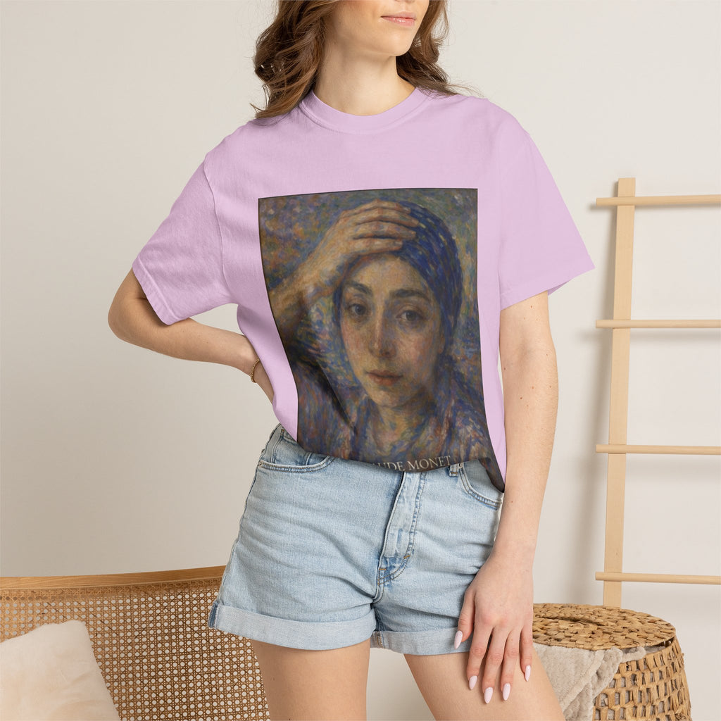 Impressionist Portrait 'Girl with the Blue Scarf' — Claude Monet Unisex Print Tee