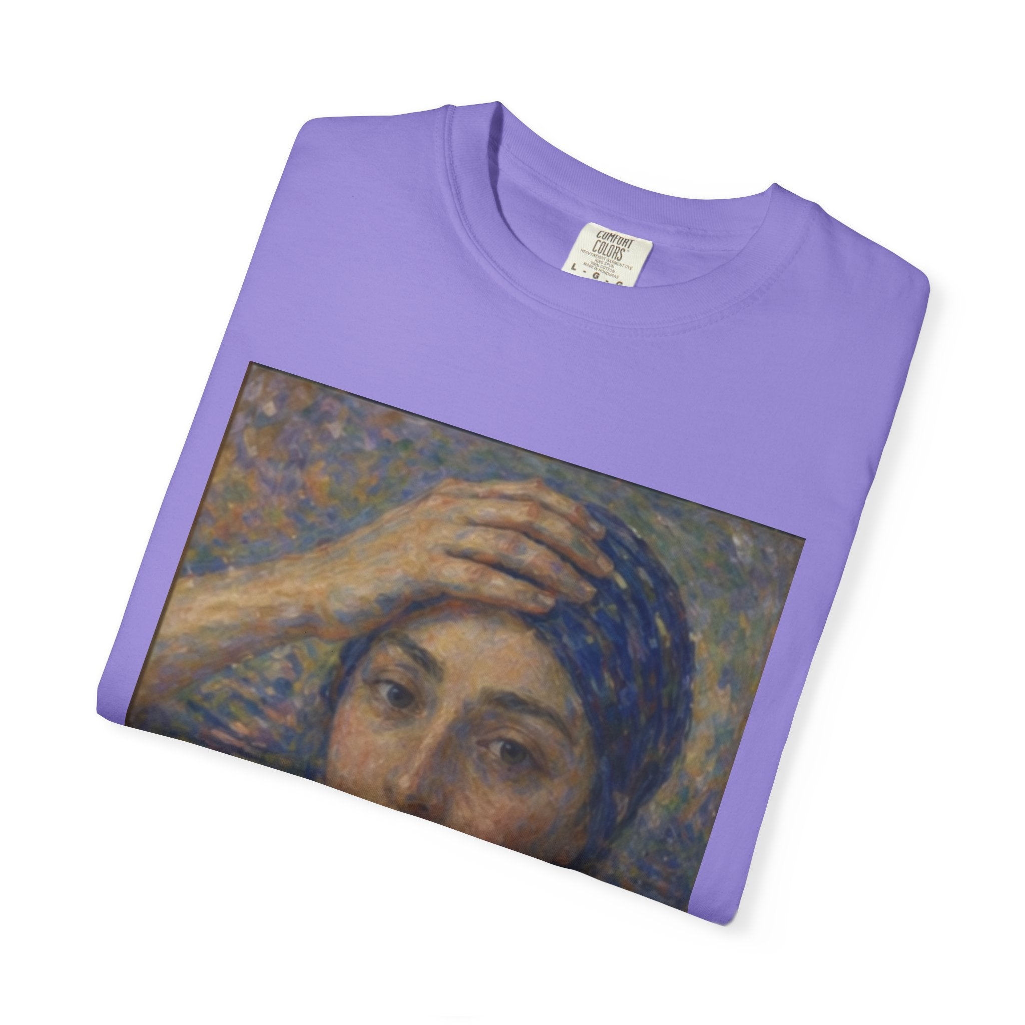 Impressionist Portrait 'Girl with the Blue Scarf' — Claude Monet Unisex Print Tee