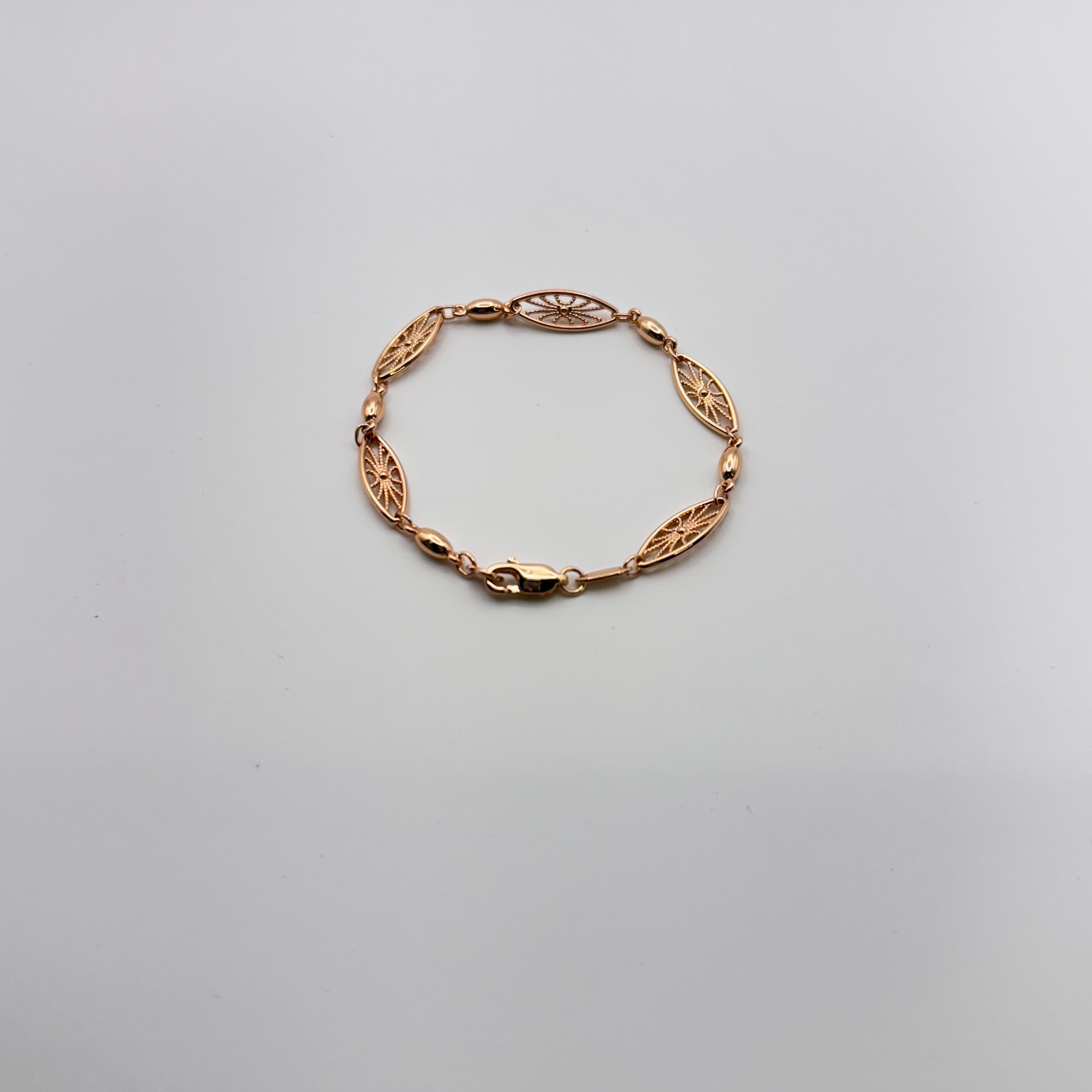 Elegant Rose Gold Filigree Bracelet - Hypoallergenic Stainless Steel Marquise Link Design | Women's | Amtikiss Casuals