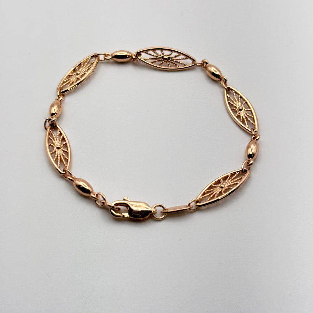 Elegant Rose Gold Filigree Bracelet - Hypoallergenic Stainless Steel Marquise Link Design | Women's | Amtikiss Casuals