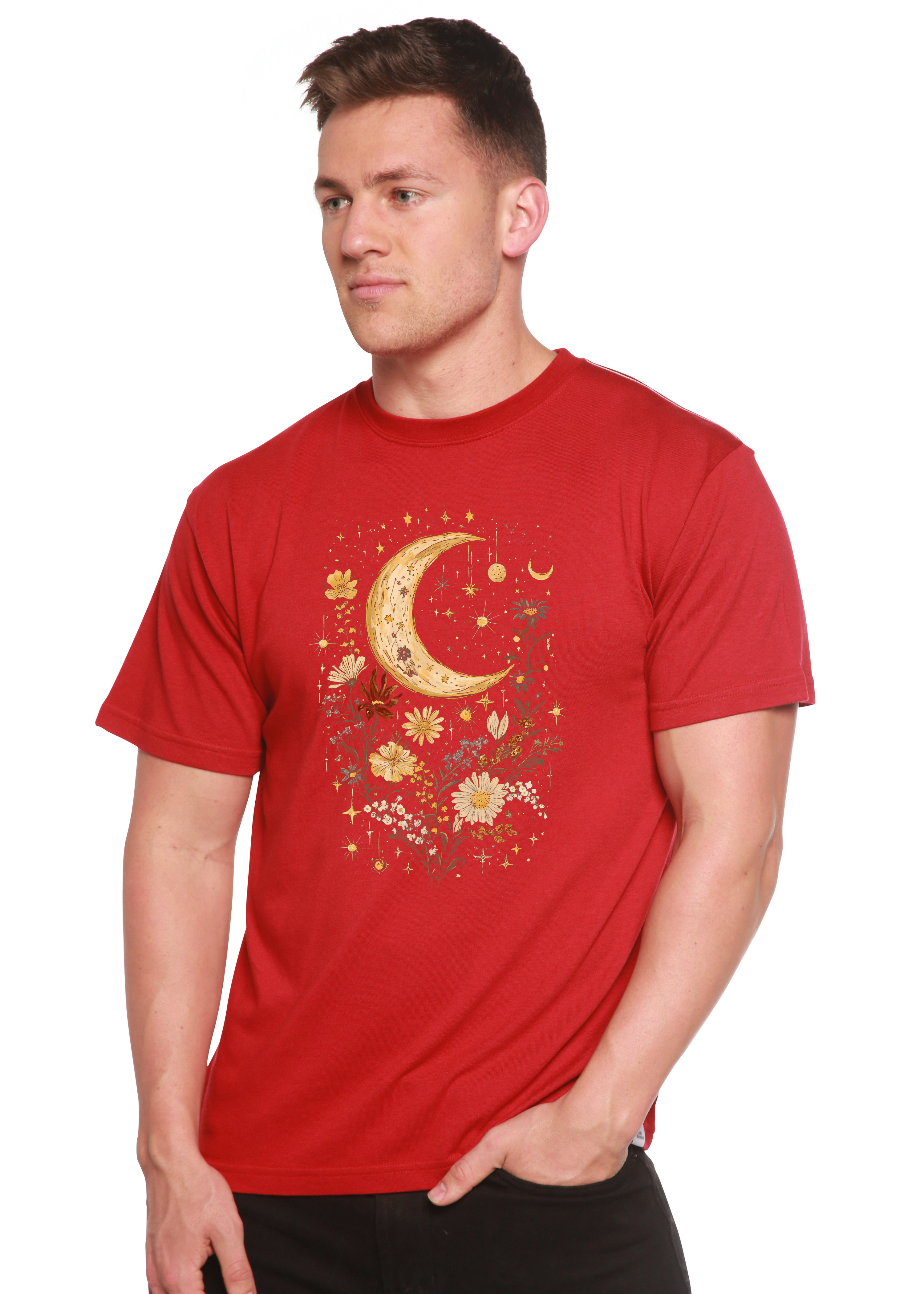 Celestial Moon Boho Flowers Vintage Unisex Bamboo/Cotton T-Shirt
