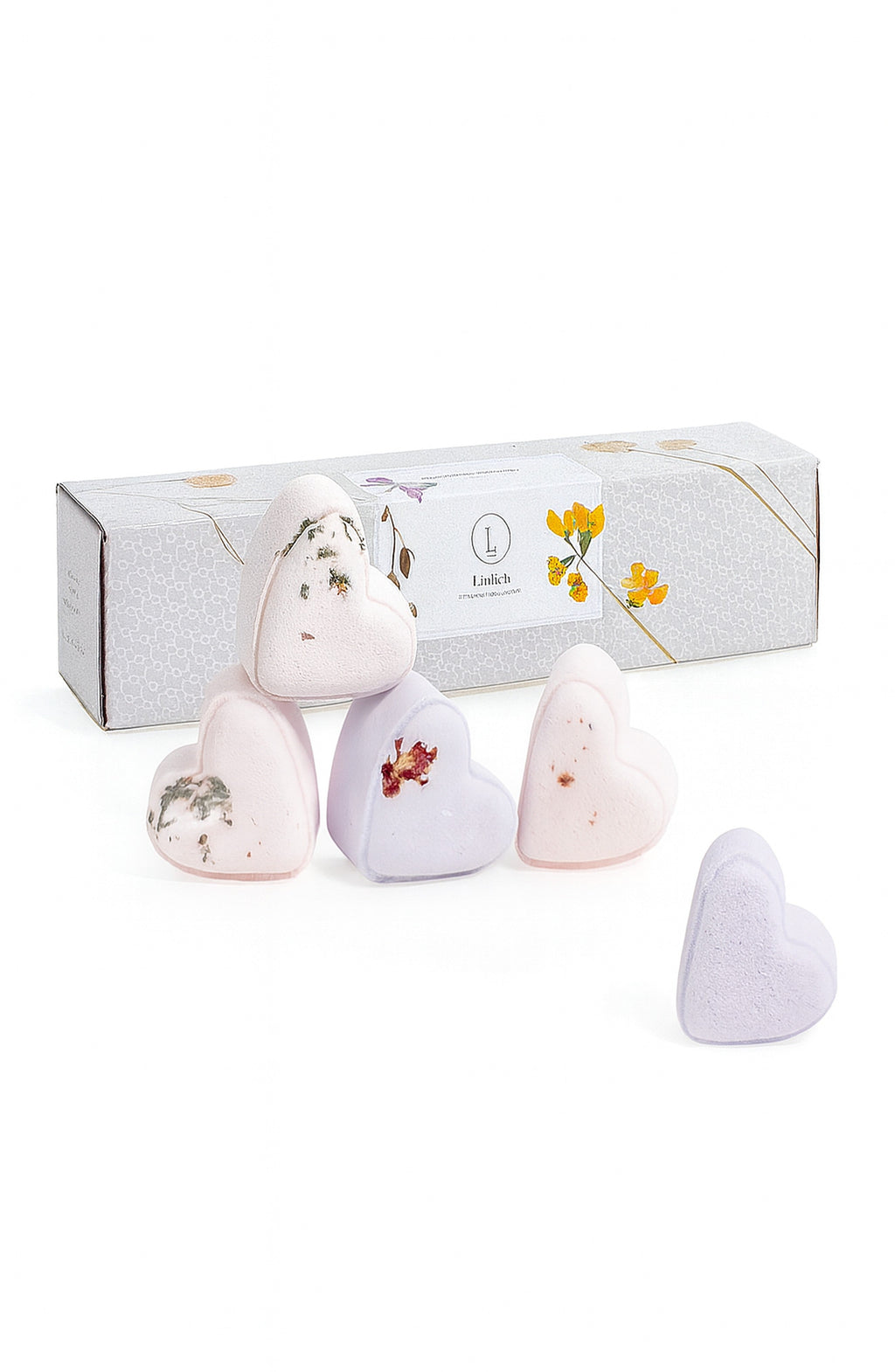 Bath Bombs - Lavender - Set of 5 Heart-Shaped Gift Box - Best Valentine's Gift