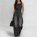 Women’s High-Waisted Sleeveless Denim Jumpsuit