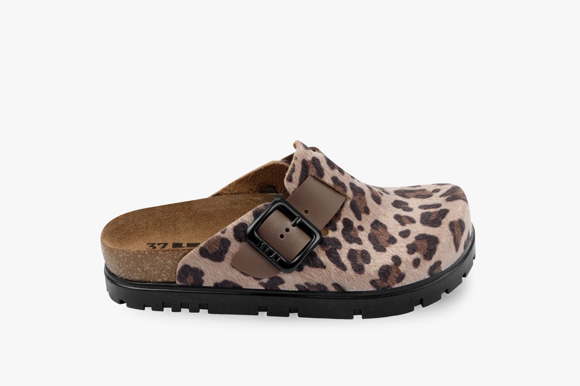 Zoe Women's Leather Platform Clog - Adjustable Buckle with Cork-style Footbed
