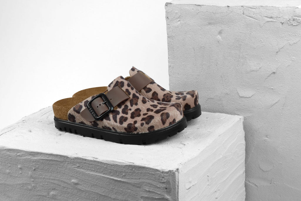 Zoe Women's Leather Platform Clog - Adjustable Buckle with Cork-style Footbed