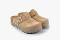 Andora II Women's Leather Platform Clog - Adjustable Buckle & Cork-Style Slide