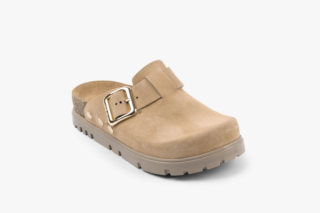 Andora II Women's Leather Platform Clog - Adjustable Buckle & Cork-Style Slide