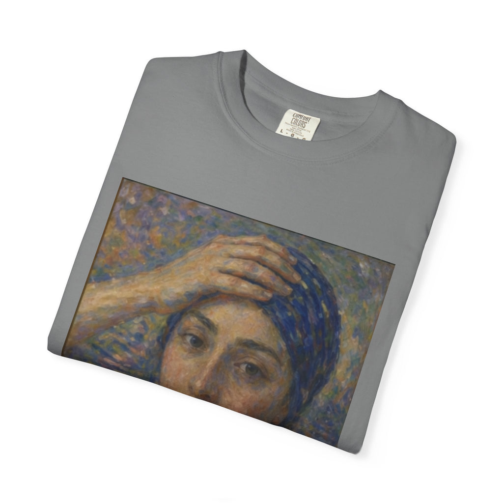Impressionist Portrait 'Girl with the Blue Scarf' — Claude Monet Unisex Print Tee