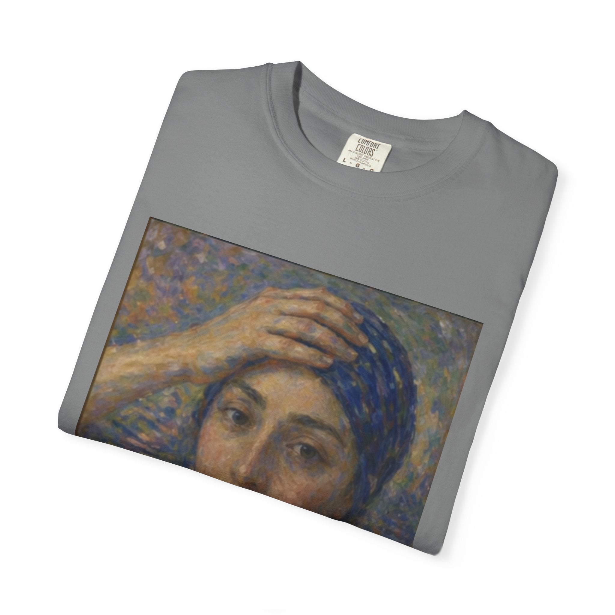 Impressionist Portrait 'Girl with the Blue Scarf' — Claude Monet Unisex Print Tee