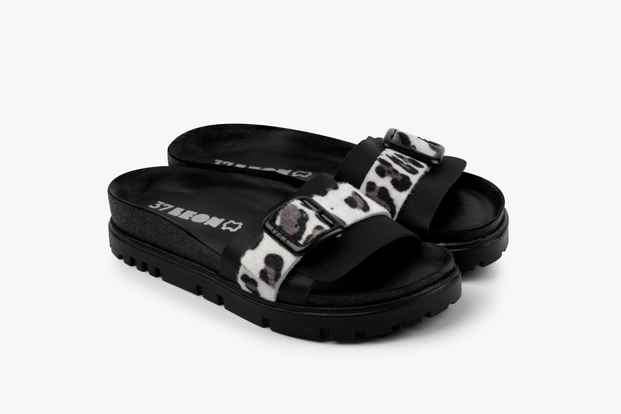 Tessa Women's Leather Sandal - Layered Strap Slide with Cork-style Footbed & Adjustable Buckle