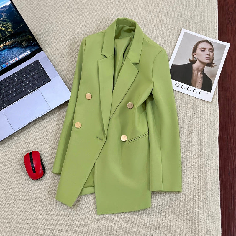 Women's Solid-Color Long-Sleeve Blazer with Metallic Zipper Detail