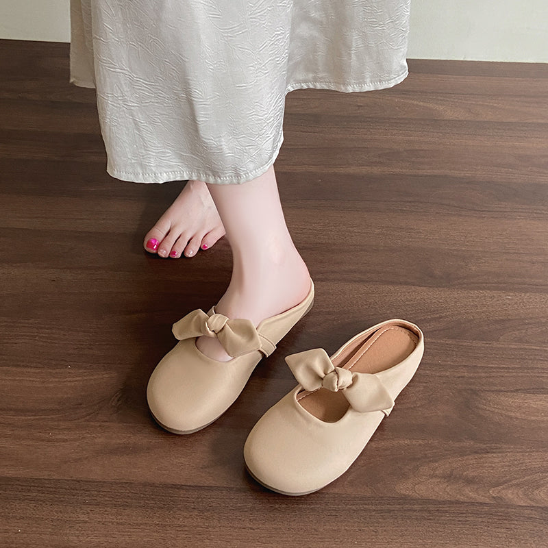 Women's Oversized Satin-Bow Mary Jane Mule Flats
