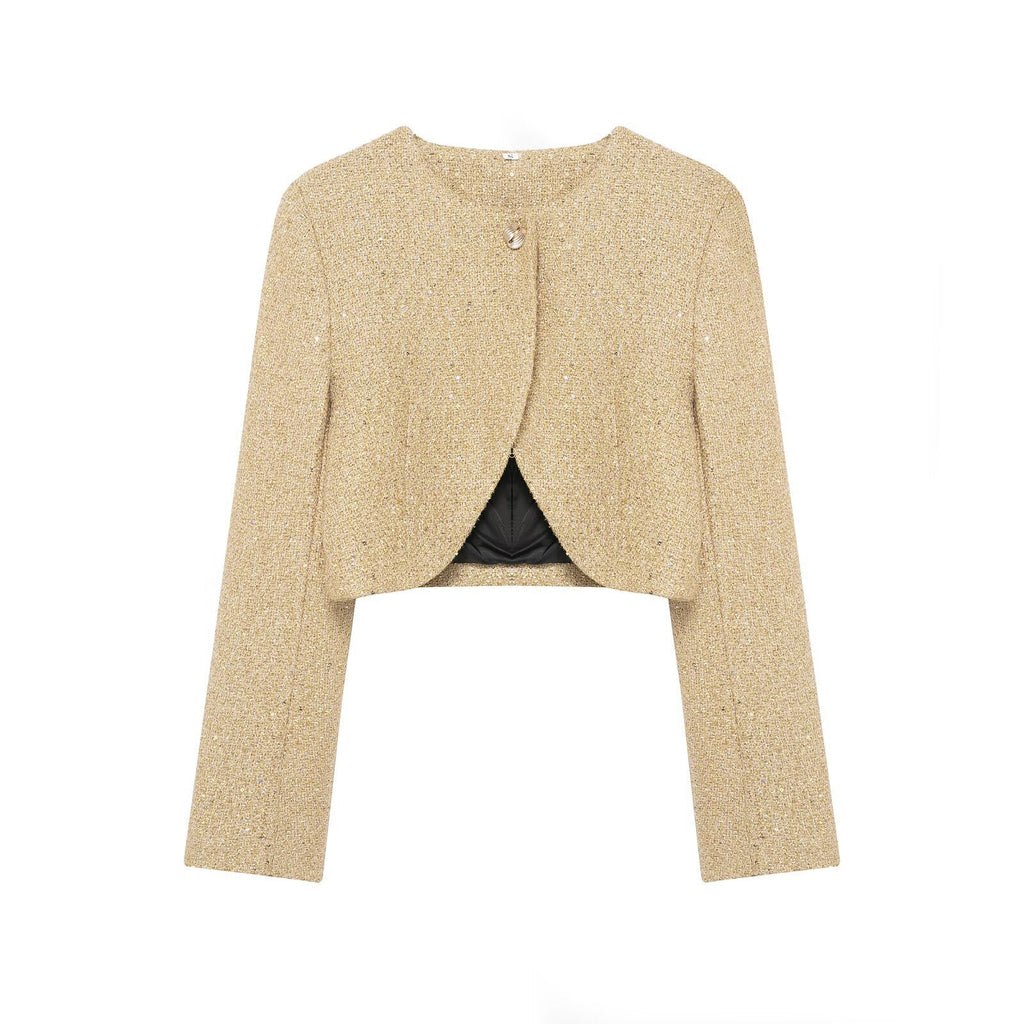 BYMANYC Women's Soho Gold Metallic Tweed Cropped Blazer