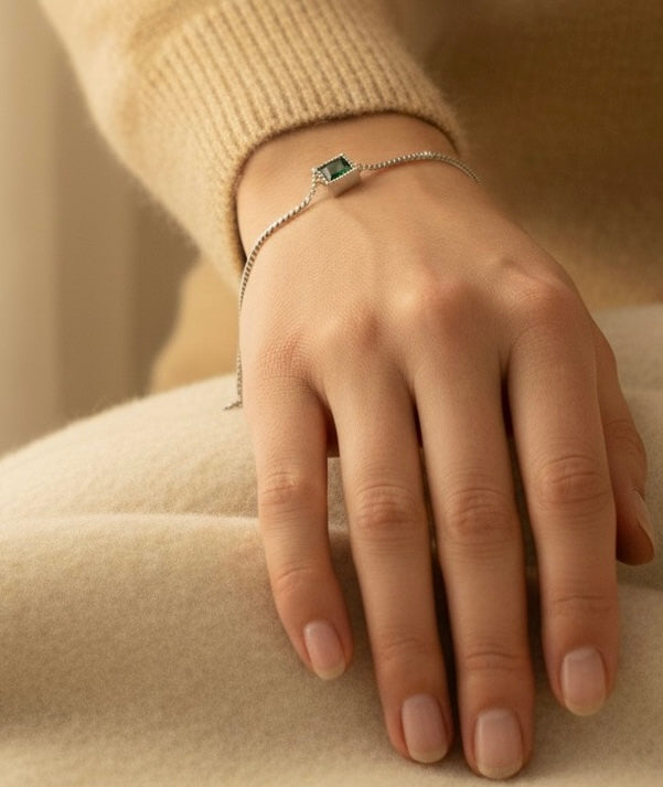 Luxury S925 Sterling Silver Green Zircon Bracelet - Elegant Gold-Plated Jewelry | Women's | Amtikiss Casuals