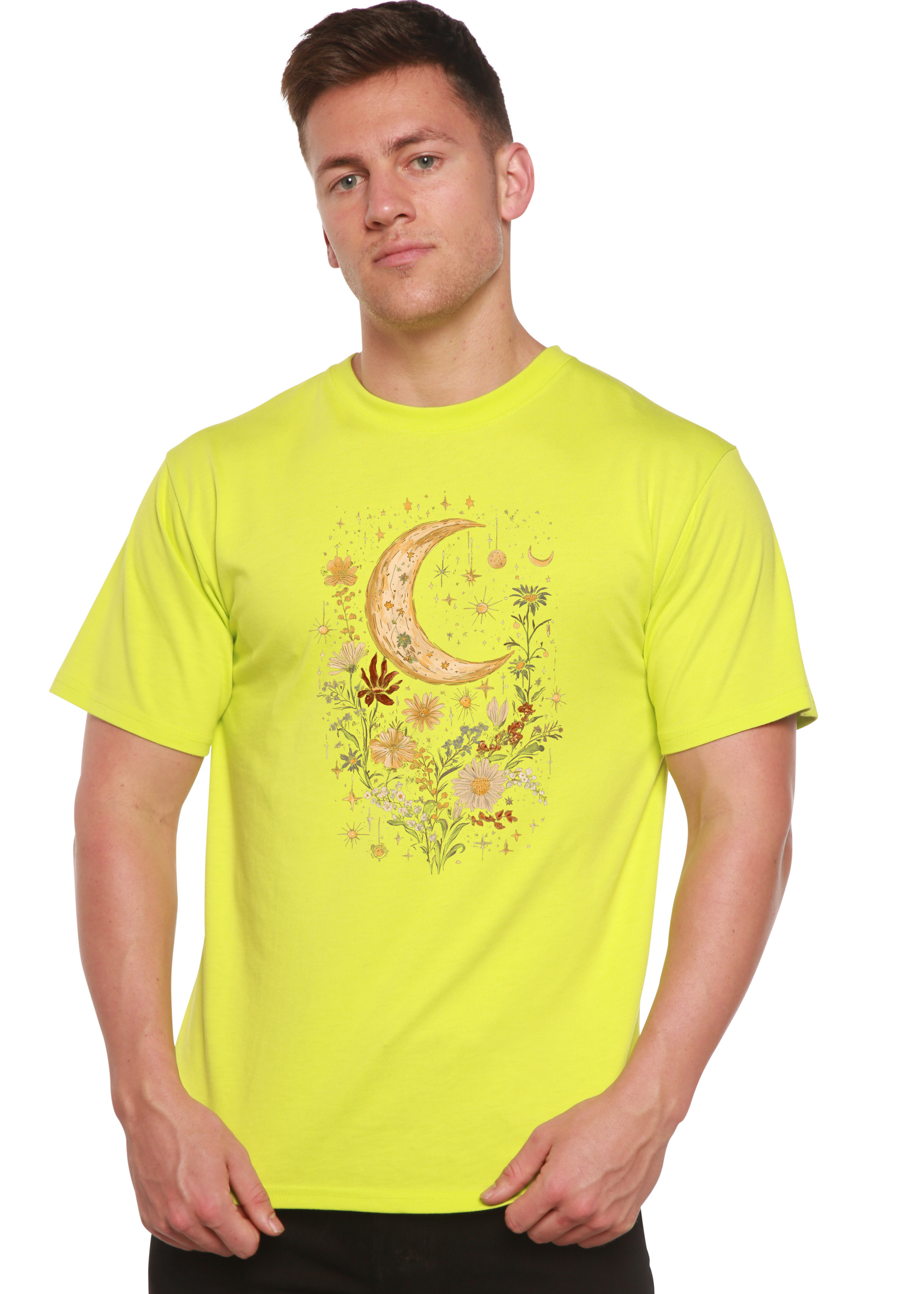 Celestial Moon Boho Flowers Vintage Unisex Bamboo/Cotton T-Shirt
