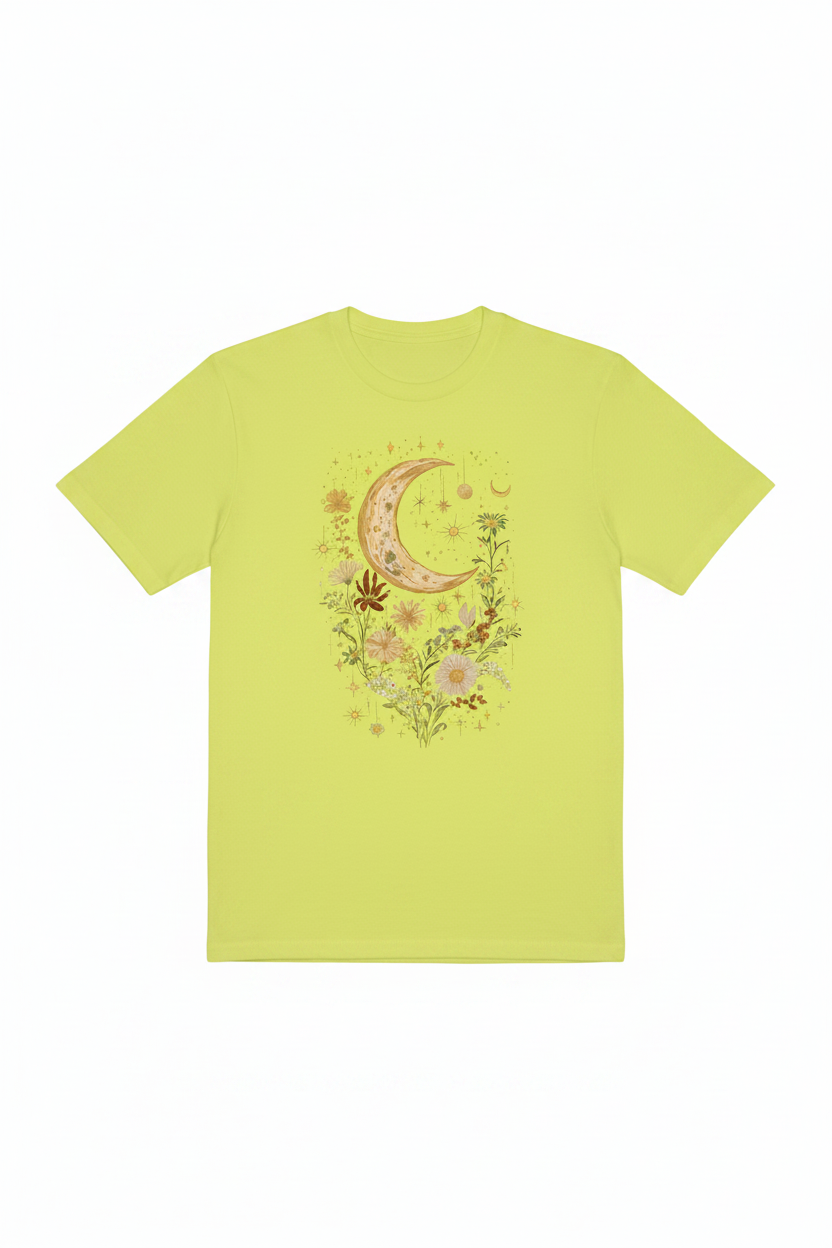 Celestial Moon Boho Flowers Vintage Unisex Bamboo/Cotton T-Shirt