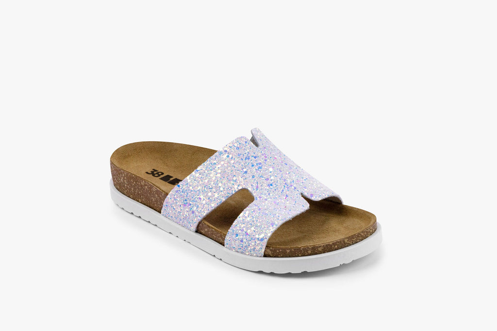 Liora II Women's Leather Sandal - Shimmering Slide Sandals with Glitter Effect