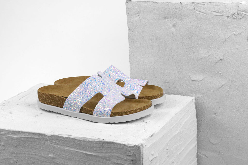 Liora II Women's Leather Sandal - Shimmering Slide Sandals with Glitter Effect