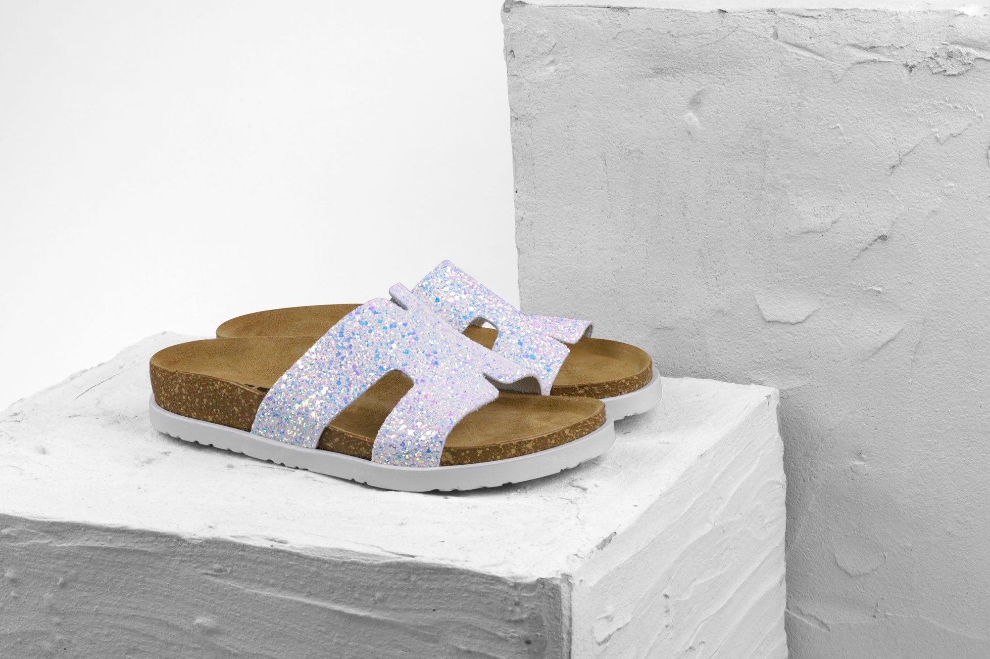 Liora II Women's Leather Sandal - Shimmering Slide Sandals with Glitter Effect