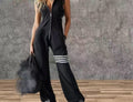 Women's Sporty Retro Striped Sleeveless Hooded Jumpsuit – Wide Flare Leg