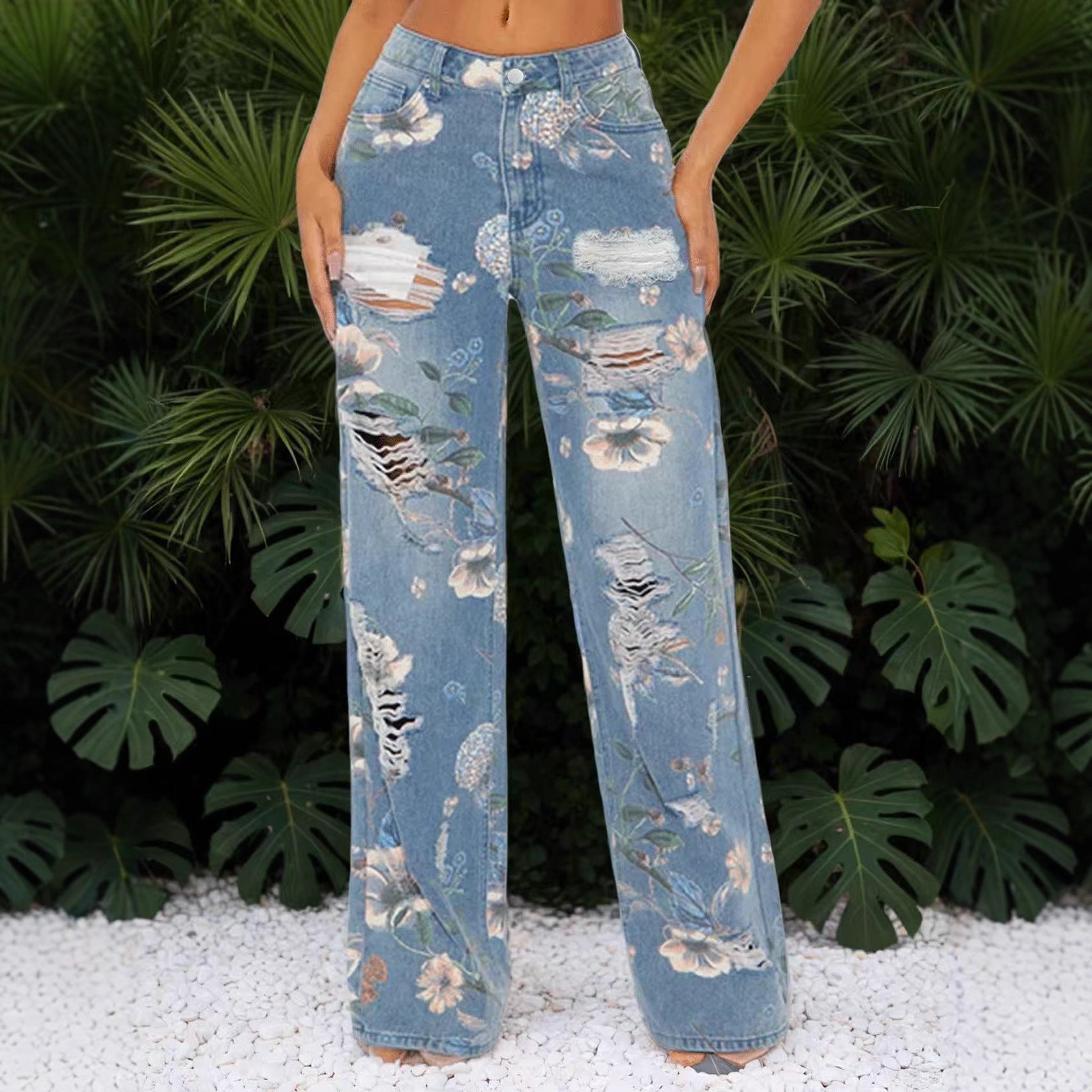 High-waisted Loose-fitting Wide-leg Floor-length Pants