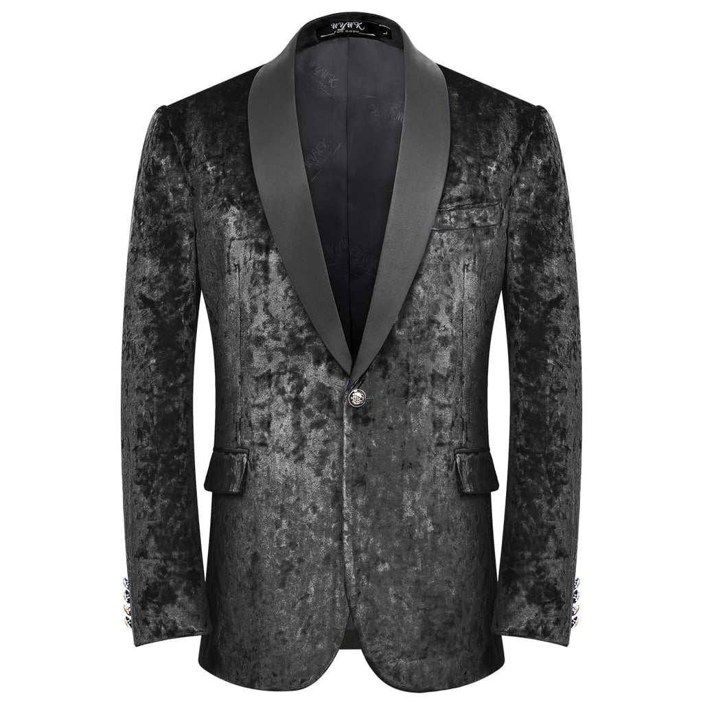 WYWK Men's Velvet One Button Blazer