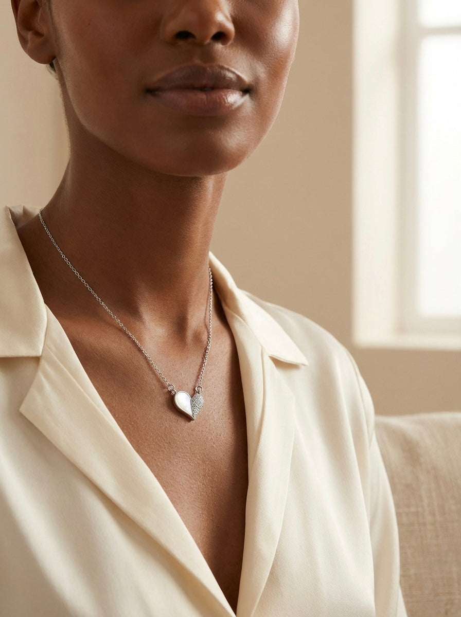 Elegant Symmetric Heart Pendant Necklace – Stainless Steel & Heart Pendant Jewelry | Women's | Amtikiss Casuals