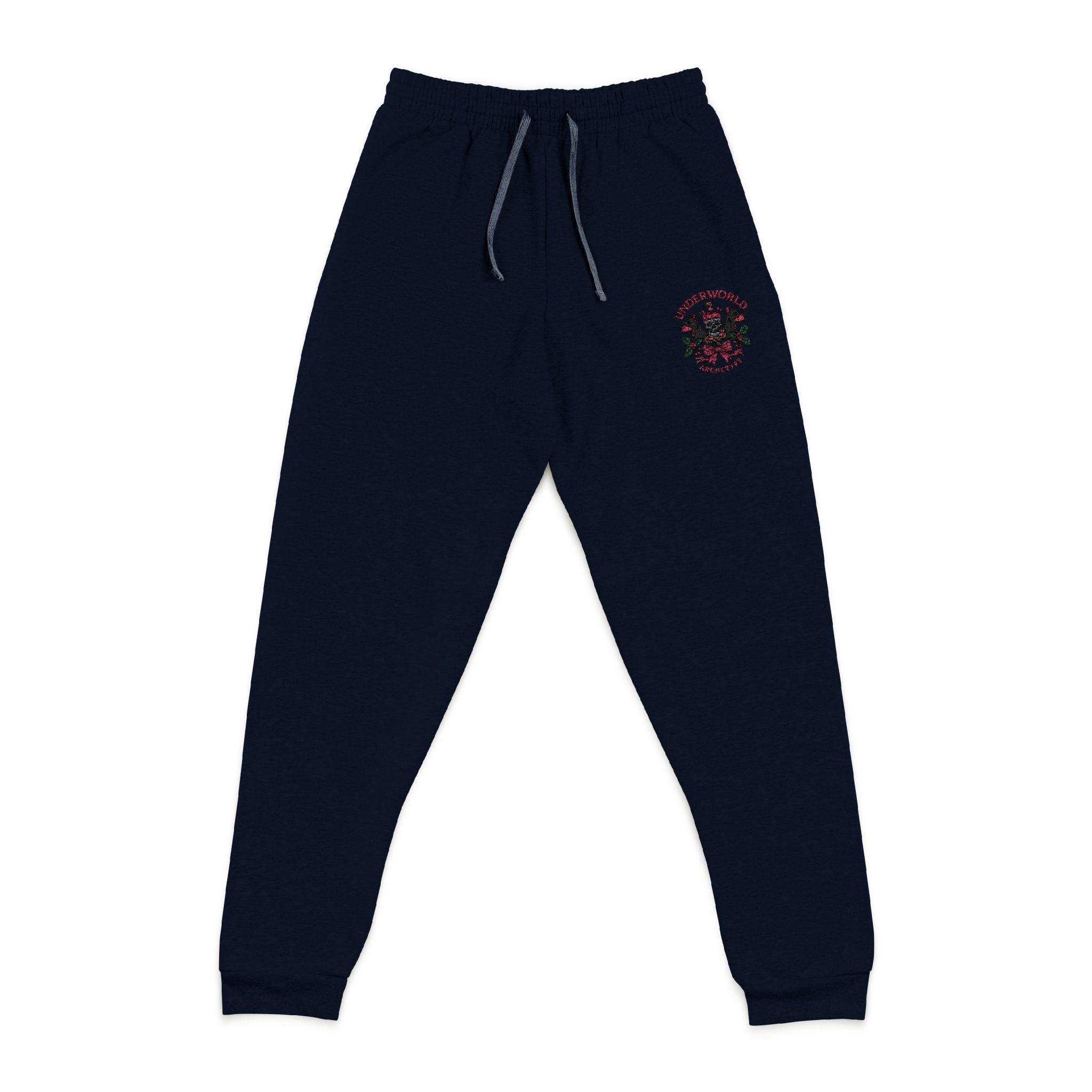 Embroidered 'Underworld' Skull, Snake & Dog Joggers — Pink Fleece