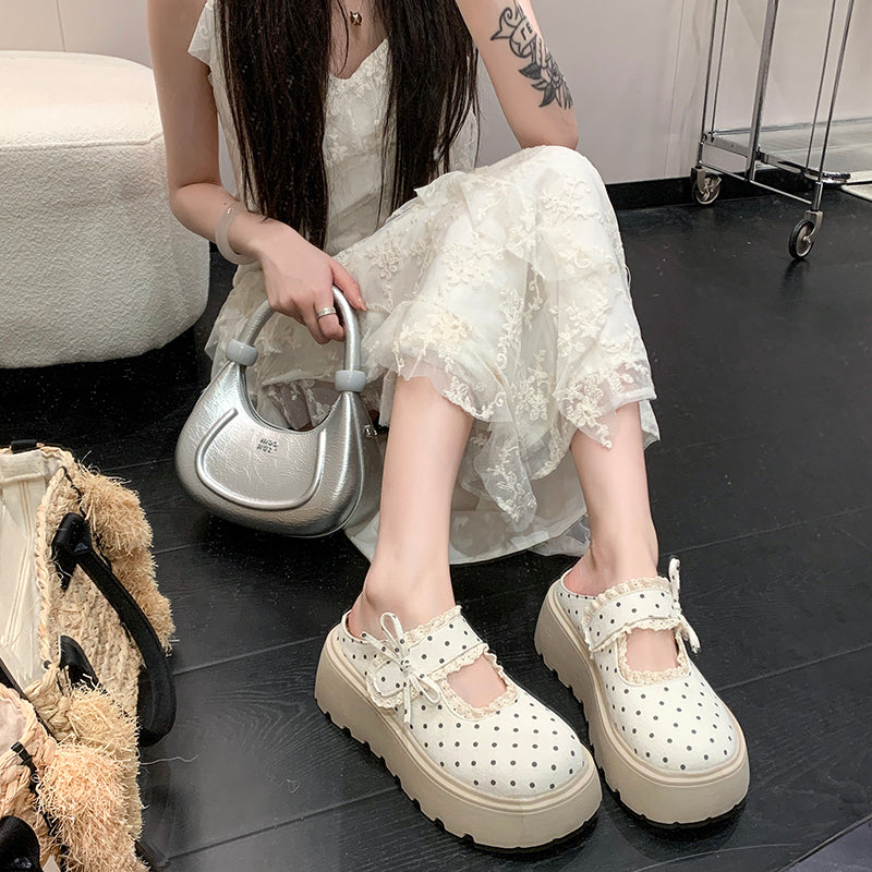 Women's Polka-Dot Lace-Trim Platform Mule Flats