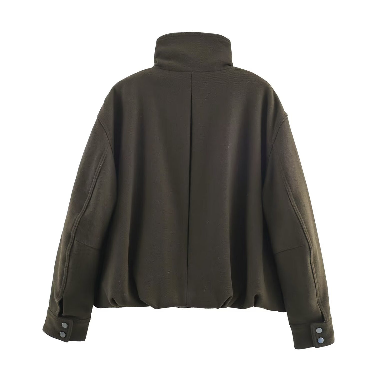 BYMANYC Women's Soho Dark Olive Belted Wool-Blend High-Collar Bomber Jacket