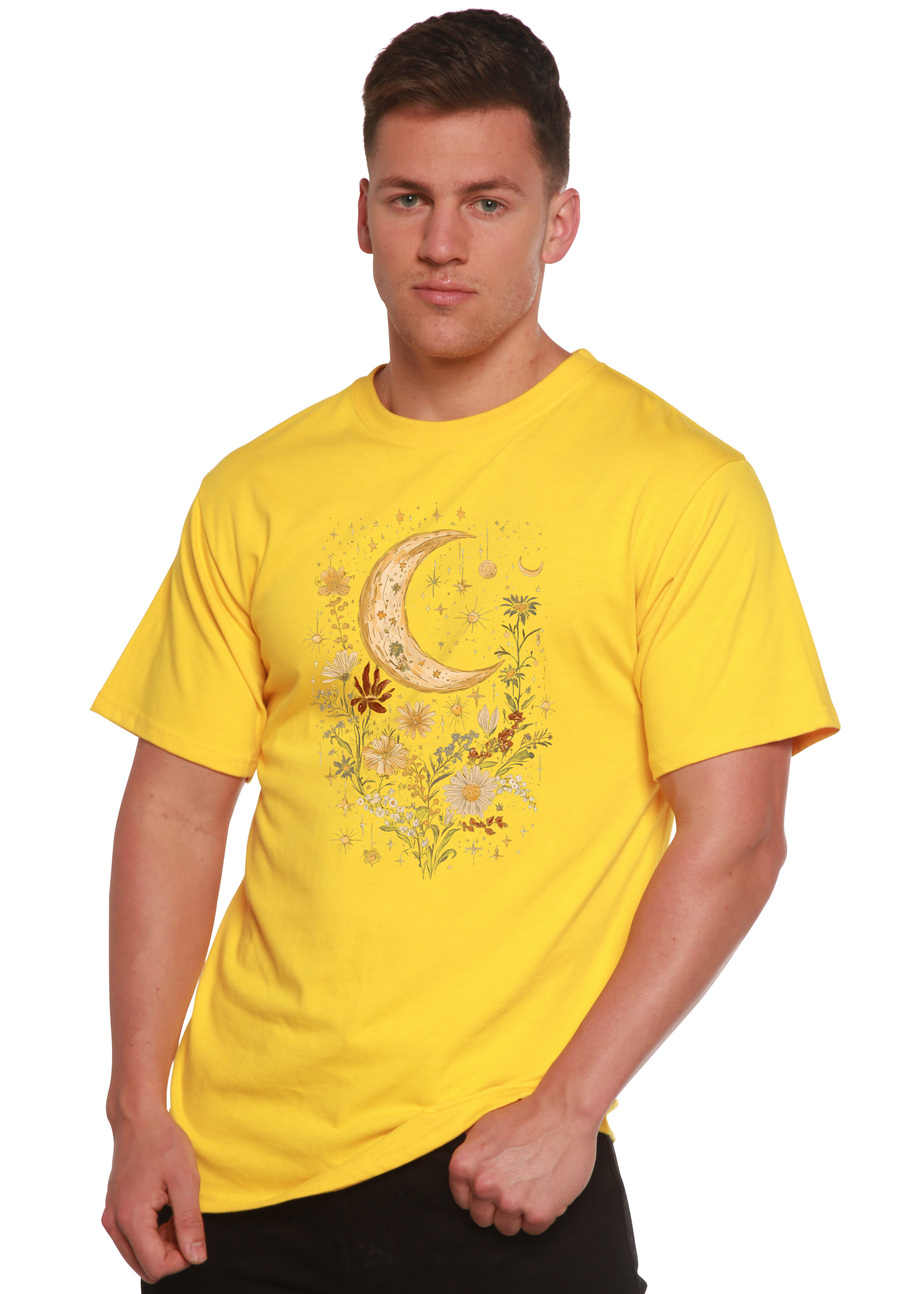 Celestial Moon Boho Flowers Vintage Unisex Bamboo/Cotton T-Shirt