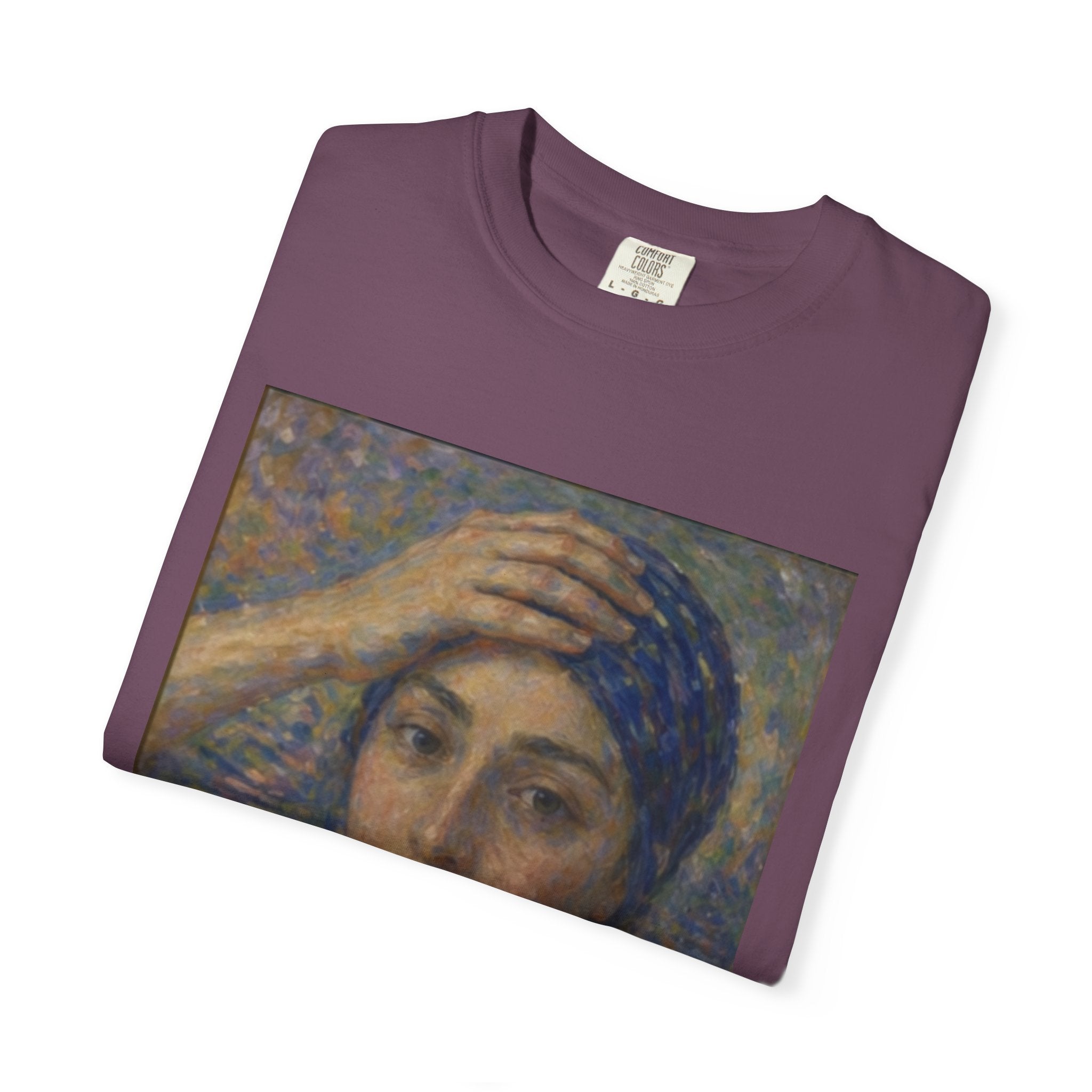 Impressionist Portrait 'Girl with the Blue Scarf' — Claude Monet Unisex Print Tee