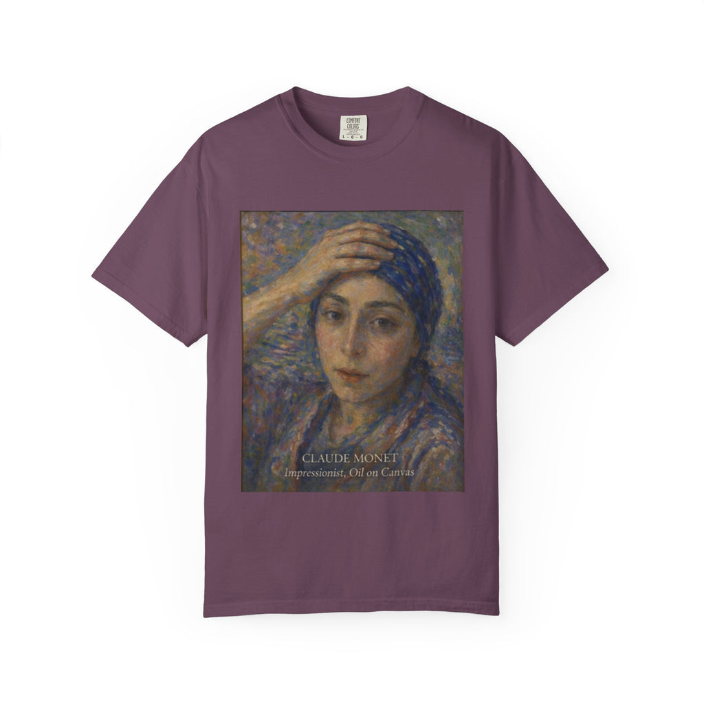 Impressionist Portrait 'Girl with the Blue Scarf' — Claude Monet Unisex Print Tee