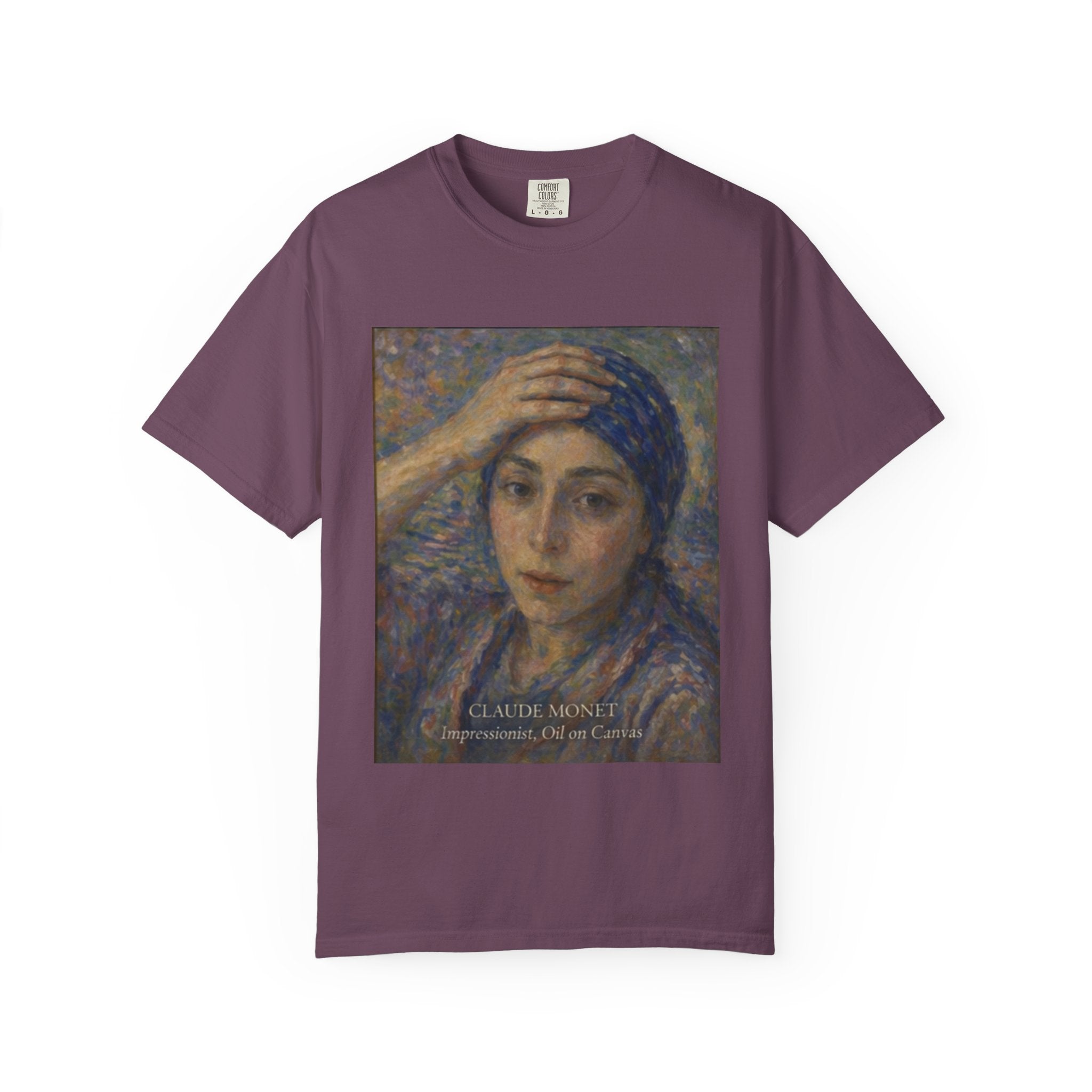 Impressionist Portrait 'Girl with the Blue Scarf' — Claude Monet Unisex Print Tee