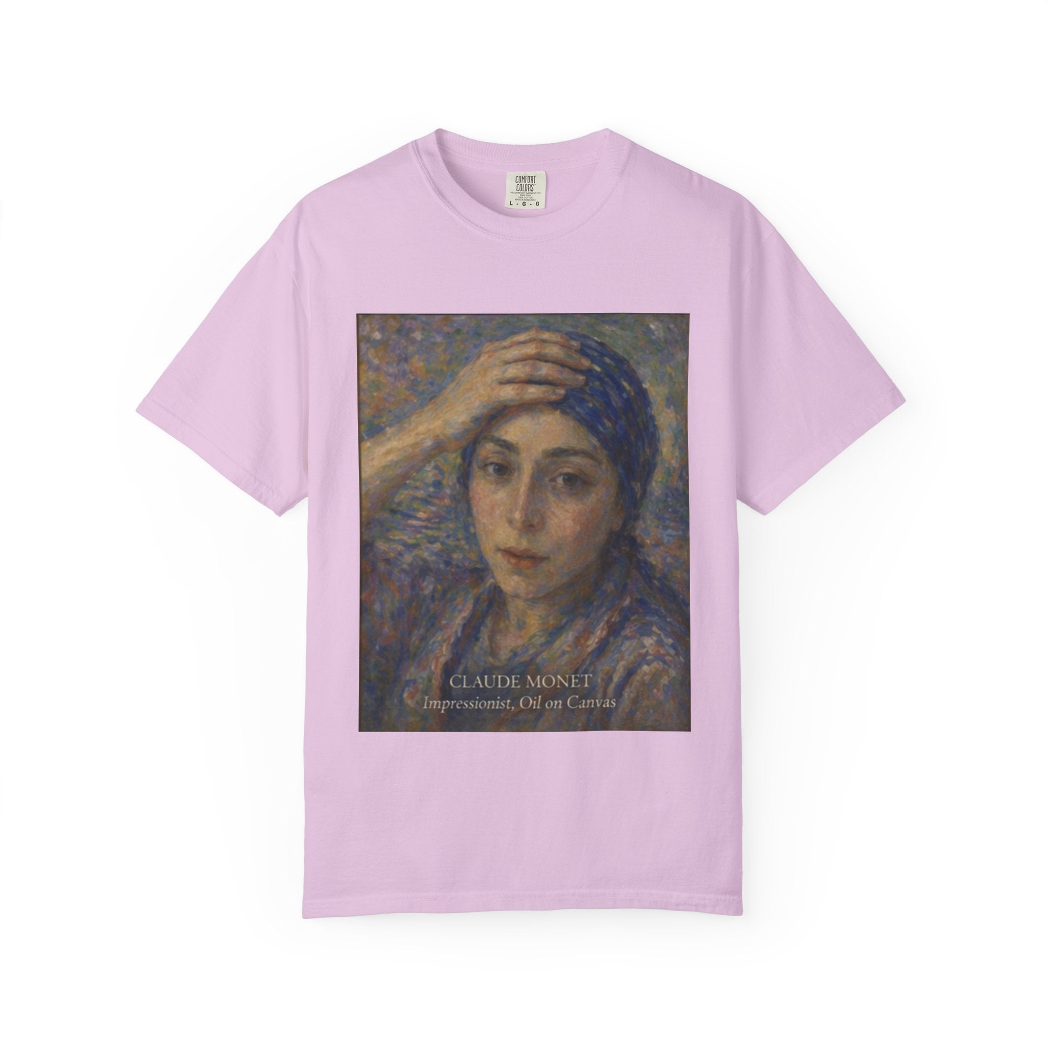 Impressionist Portrait 'Girl with the Blue Scarf' — Claude Monet Unisex Print Tee