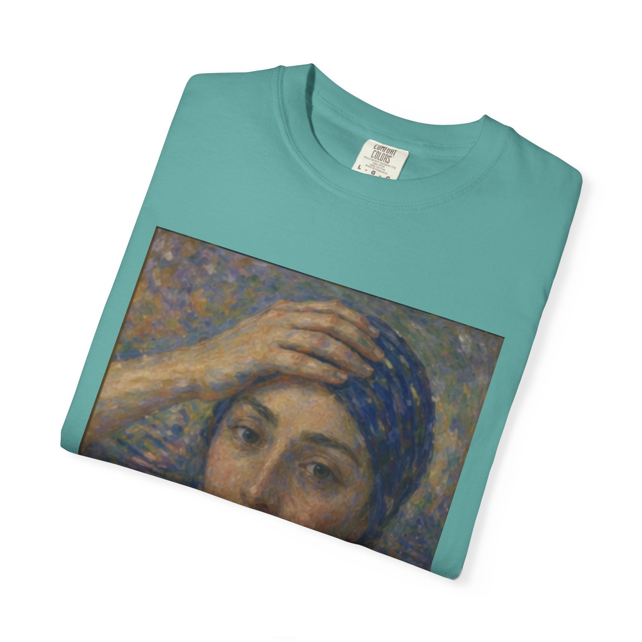 Impressionist Portrait 'Girl with the Blue Scarf' — Claude Monet Unisex Print Tee