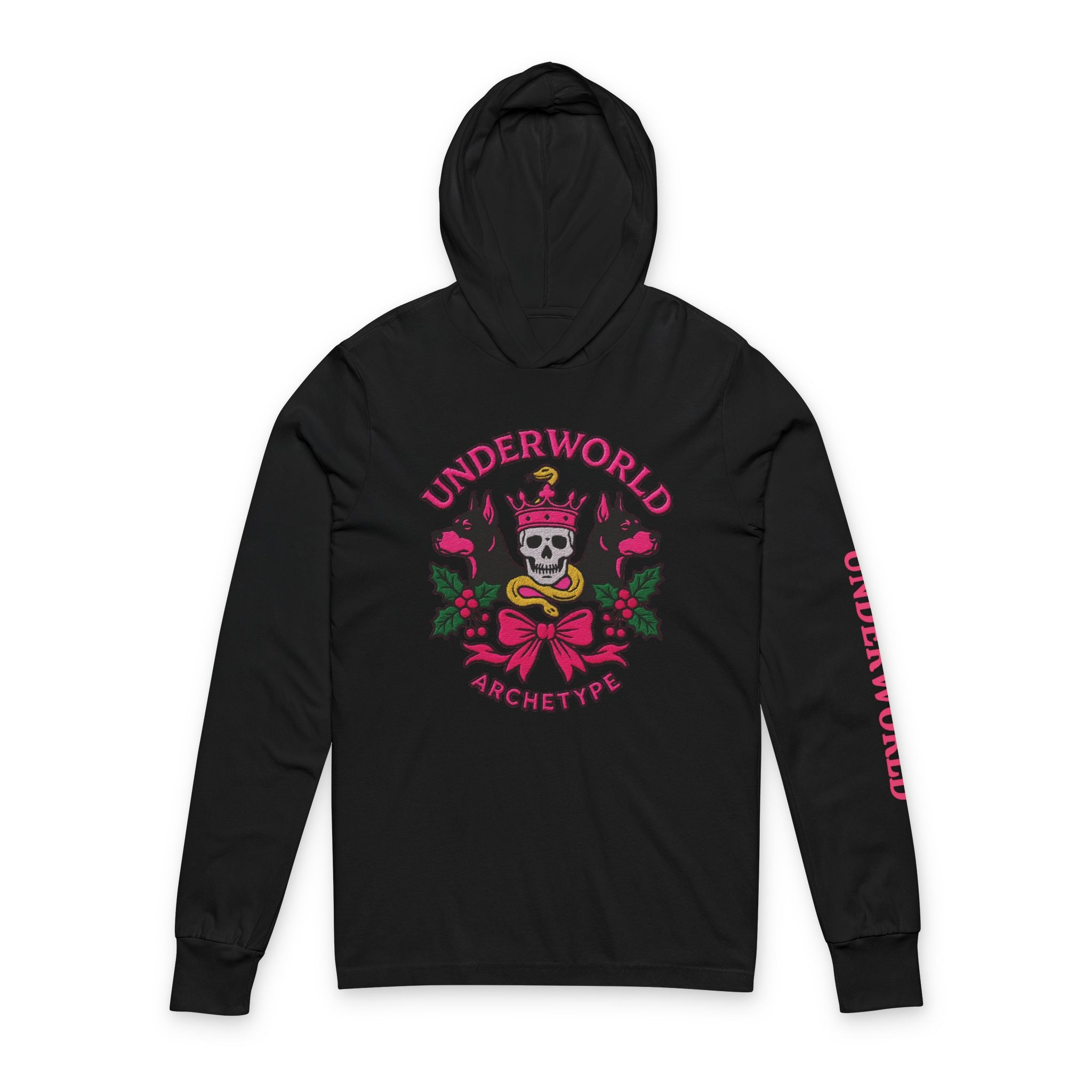 Underworld Pink Snake Skull Hooded Long Sleeve Tee - Statement Streetwear