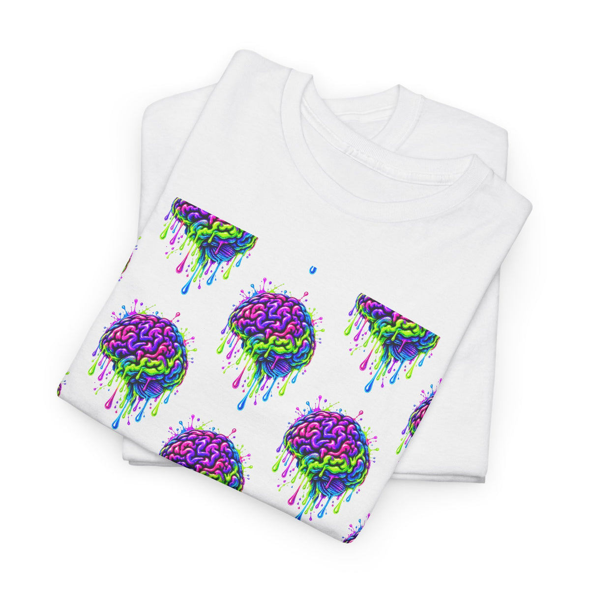 Dripping Brain T-Shirt — Neon Retro Pattern Tee