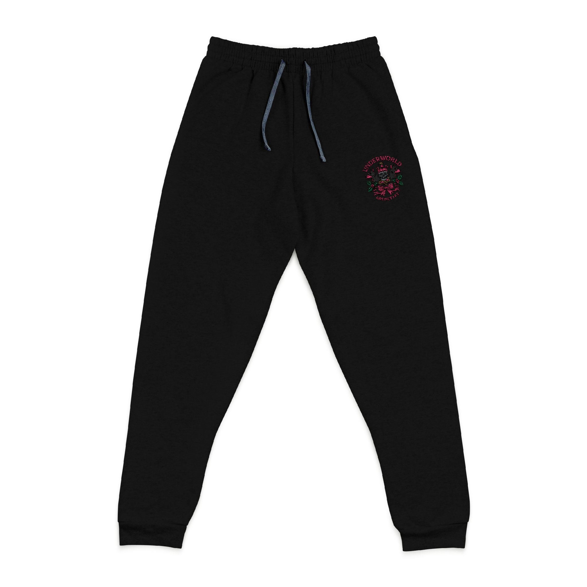 Embroidered 'Underworld' Skull, Snake & Dog Joggers — Pink Fleece