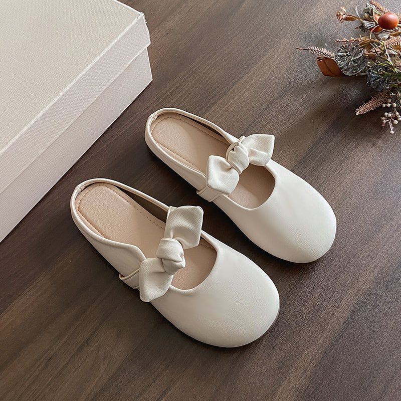 Women's Oversized Satin-Bow Mary Jane Mule Flats